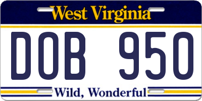 WV license plate DOB950