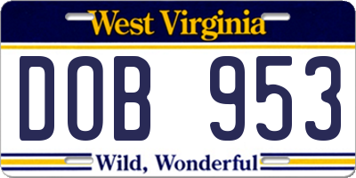 WV license plate DOB953