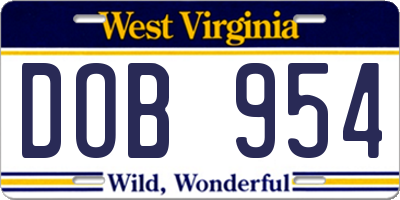 WV license plate DOB954