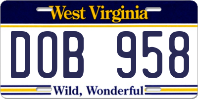 WV license plate DOB958