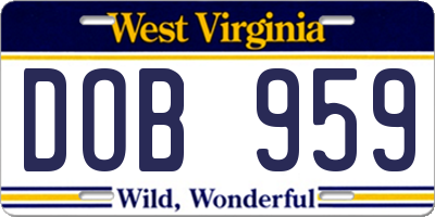 WV license plate DOB959