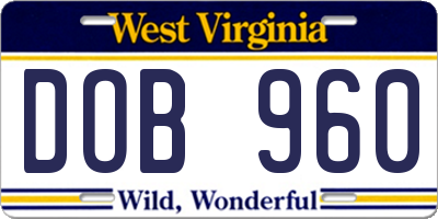 WV license plate DOB960