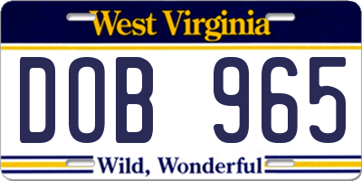 WV license plate DOB965
