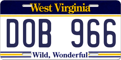 WV license plate DOB966