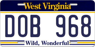 WV license plate DOB968