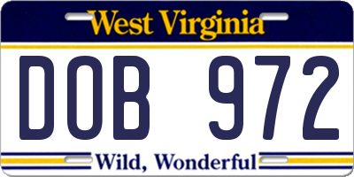 WV license plate DOB972