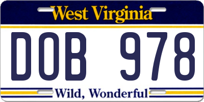 WV license plate DOB978