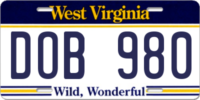 WV license plate DOB980