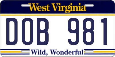 WV license plate DOB981