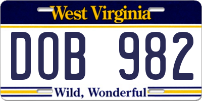 WV license plate DOB982