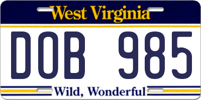 WV license plate DOB985