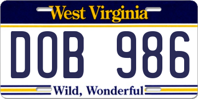 WV license plate DOB986