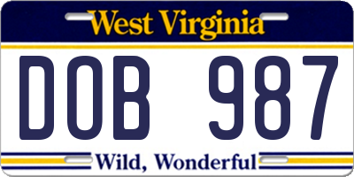 WV license plate DOB987