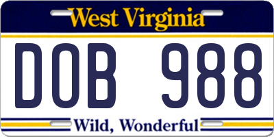 WV license plate DOB988