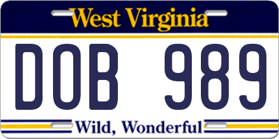 WV license plate DOB989