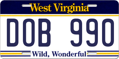 WV license plate DOB990