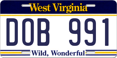 WV license plate DOB991