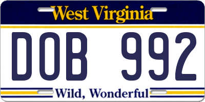 WV license plate DOB992