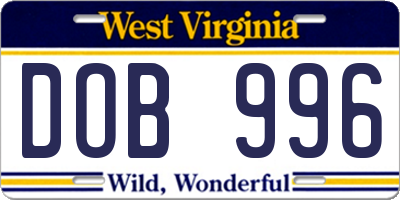 WV license plate DOB996