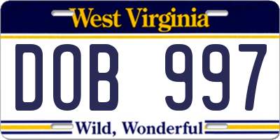 WV license plate DOB997