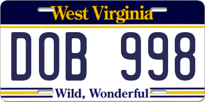 WV license plate DOB998