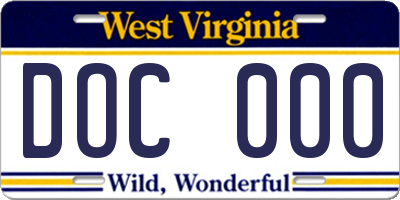 WV license plate DOC000