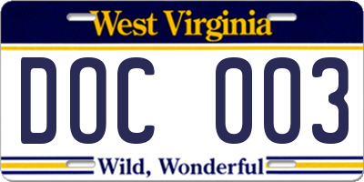 WV license plate DOC003