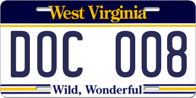 WV license plate DOC008