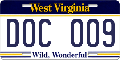 WV license plate DOC009