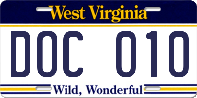 WV license plate DOC010