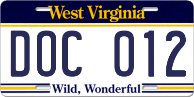 WV license plate DOC012