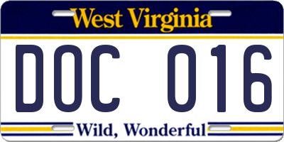 WV license plate DOC016
