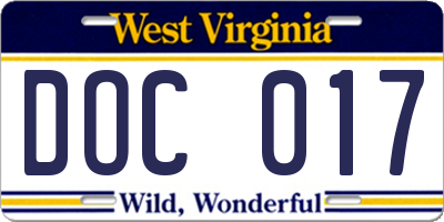 WV license plate DOC017