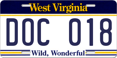 WV license plate DOC018