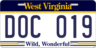 WV license plate DOC019