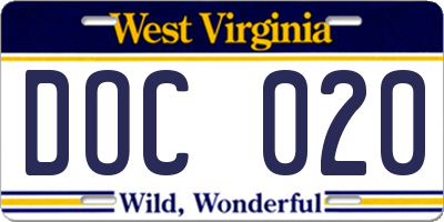 WV license plate DOC020