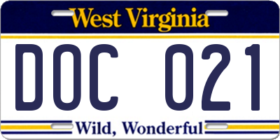 WV license plate DOC021
