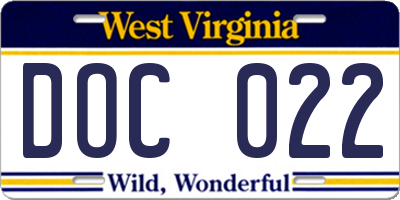 WV license plate DOC022
