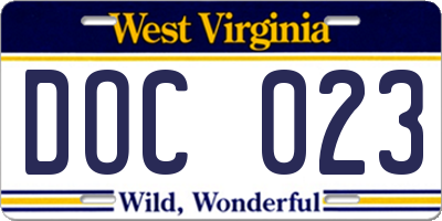WV license plate DOC023