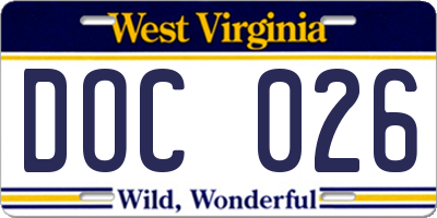 WV license plate DOC026