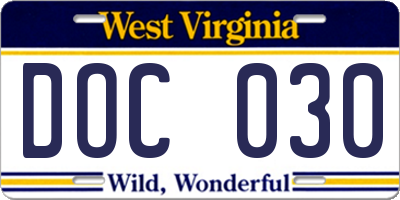 WV license plate DOC030