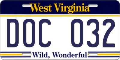 WV license plate DOC032