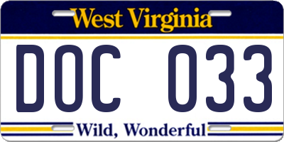 WV license plate DOC033