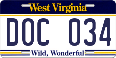 WV license plate DOC034