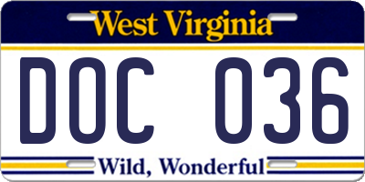 WV license plate DOC036