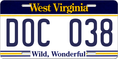 WV license plate DOC038