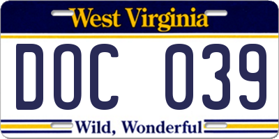 WV license plate DOC039