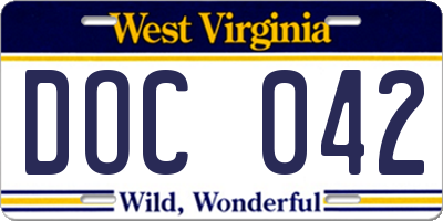 WV license plate DOC042