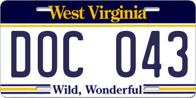 WV license plate DOC043