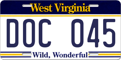 WV license plate DOC045